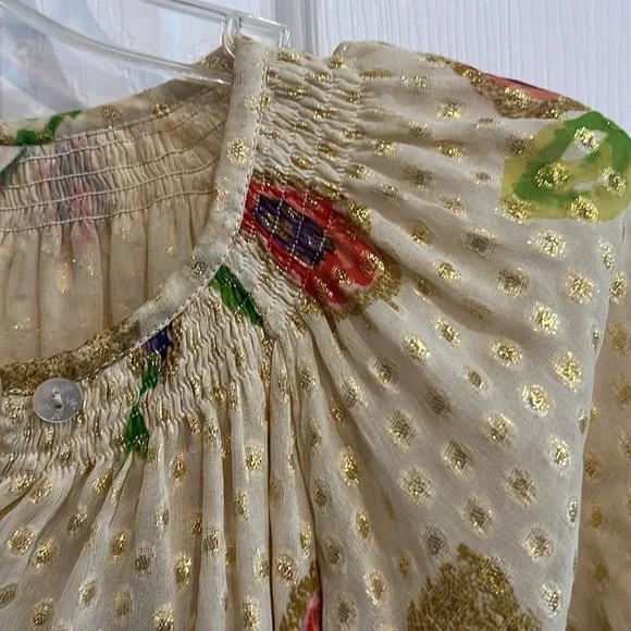Tucker Women's Gold Floral Silk Metallic Blouse Size Small - Picture 3 of 10
